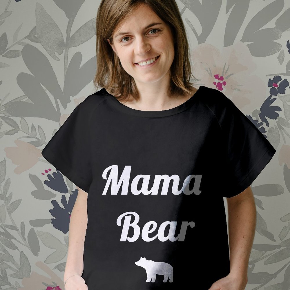 Cotton Hospital Maternity Gown- Mama Bear (Black)
